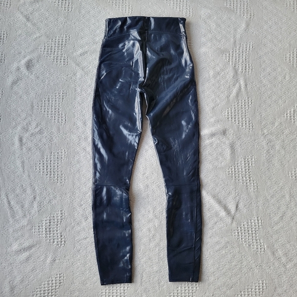 Spanx - Faux Patent Leather High Waisted Shapewear Causal Leggings- Navy - Picture 3 of 10